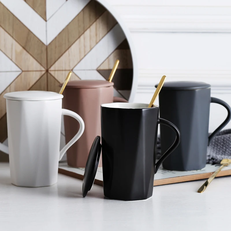 Керамическая креативная чашка с простой ручкой белая ложка крышкой Офисная