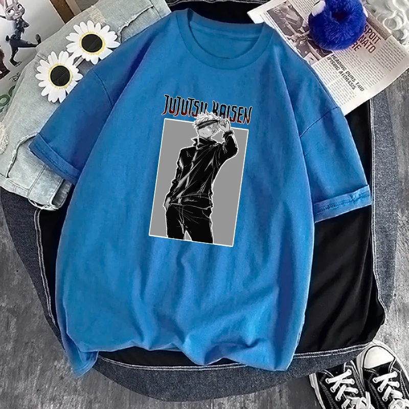 

Man's T-shirt Jujutsu Kaisen Gojo Satoru Oversized Casual Loose Short Sleeve T shirts 2021 Summer Soft Male Graphic T shirts