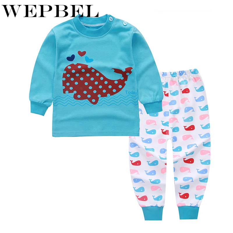 WEPBEL Children Cotton Underwear Autumn Winter Kids Boys Girls Warm Pajamas Baby Toddler Cartoon Clothing Sets | Детская одежда и