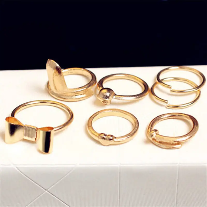 7 шт./компл. золото Цвет Панк Уникальный Череп бантом кольцо в форме сердца