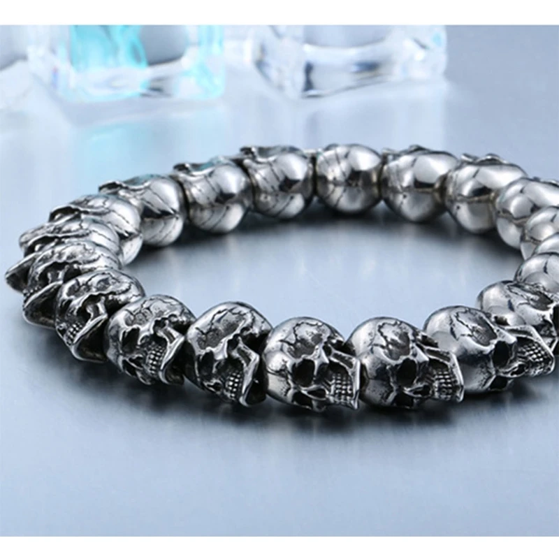 Браслет мужской с крупными звеньями черепа Байкерский готический рок-н-ролл