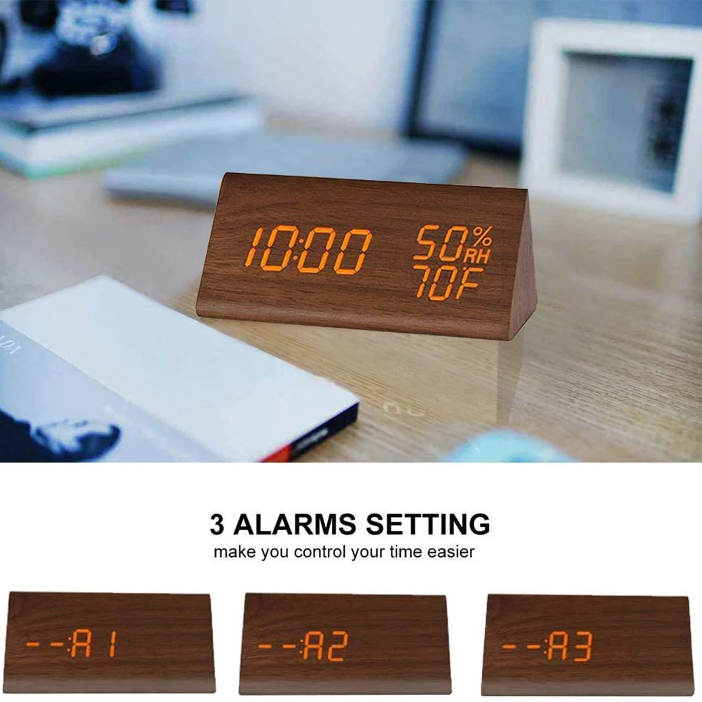 Цифровой будильник со светодиодный подсветкой деревянный электронный с