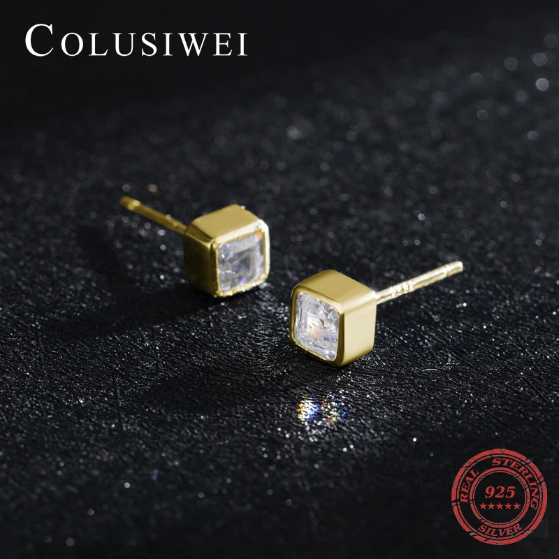 Женские квадратные серьги-гвоздики Colusiwei классические серьги из стерлингового