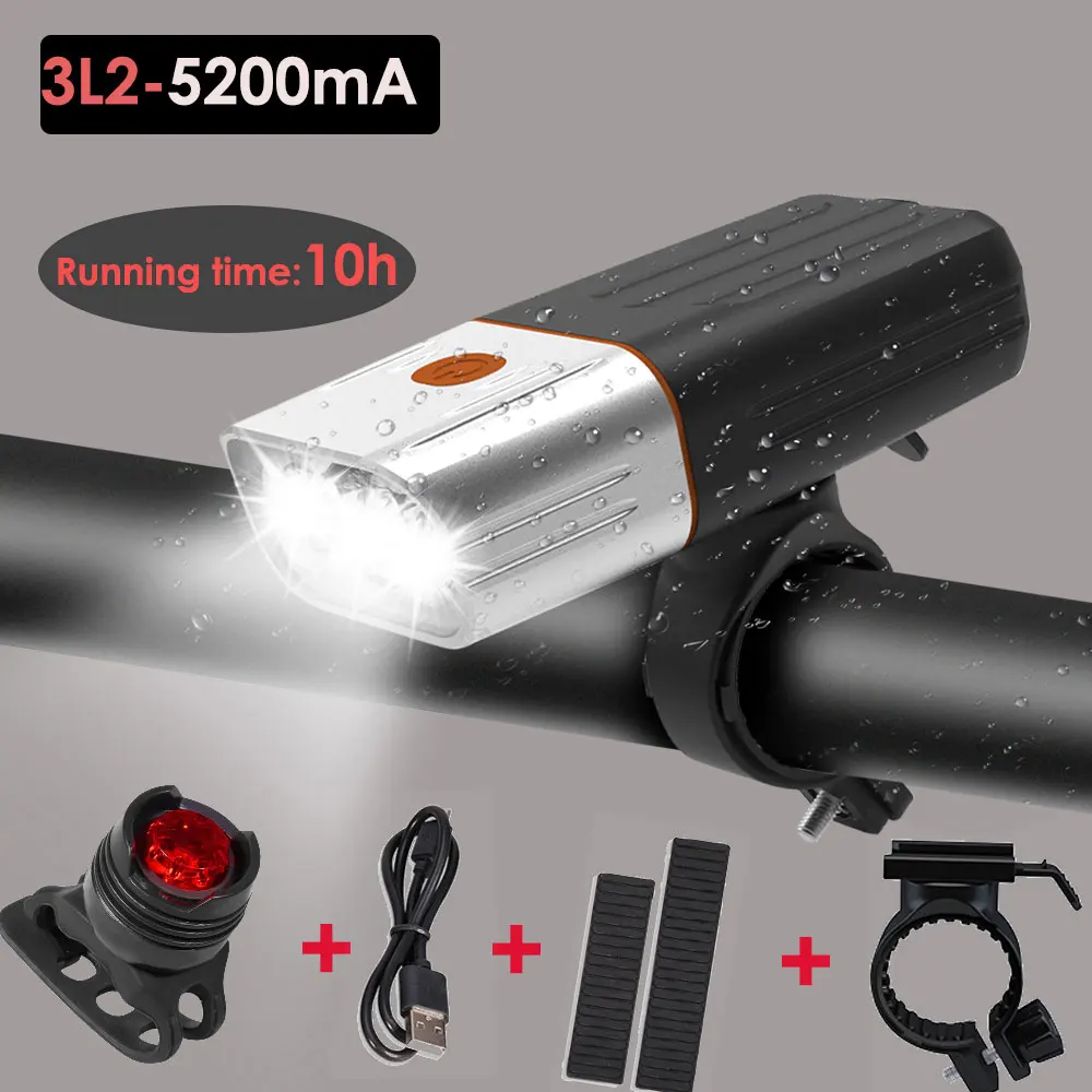 3L2-5200-rearlight 20000 люмен 3* L2/T6 светодиодный велосипедный светильник 5200 мАч Мощный светодиодный головной светильник USB Перезаряжаемый велосипедный светильник MTB Аксессуары для велосипеда - Цвет: 3L2-5200-rearlight