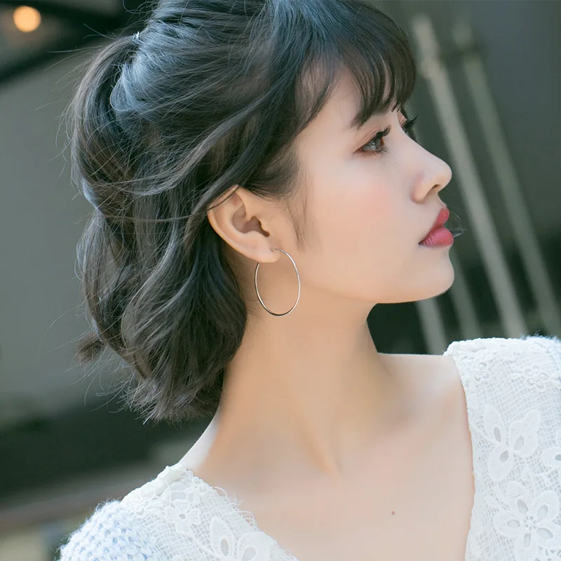 925 пробы серебряные большие серьги кольца женские круглые с застежкой для женщин ювелирные изделия