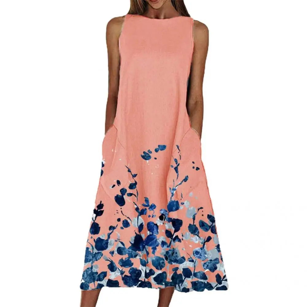 Лидер продаж 70% женское длинное платье-трапеция средней длины без рукавов с