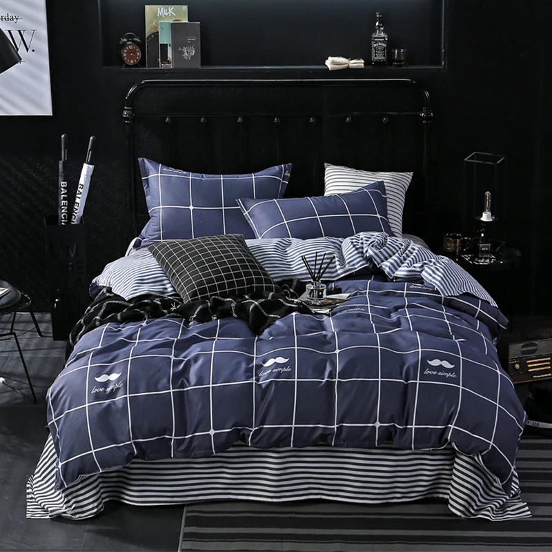 

Modern King Size Bedding Set Bed Linen Brief Plaid Print Duvet Cover Sets Single Double Queen Bedclothes Adult Kid Quilt Covers