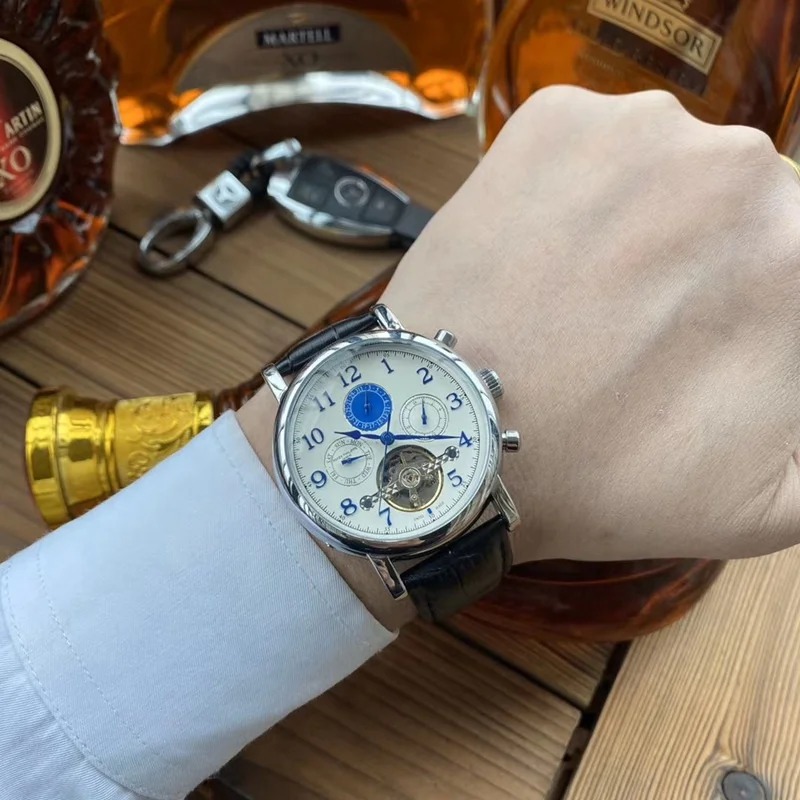 

New Automatic Mechanical Men Watch Silver Blue Stainless Steel Transparent Sapphire Glass Glide Watches