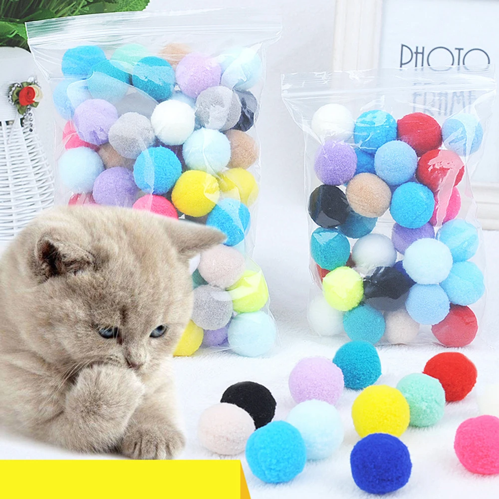 

Cute Funny Cat Toys Stretch Plush Ball 0.98in Cat Toy Ball Creative Colorful Interactive Cat Pom Pom Chew Toy Pet Supplies