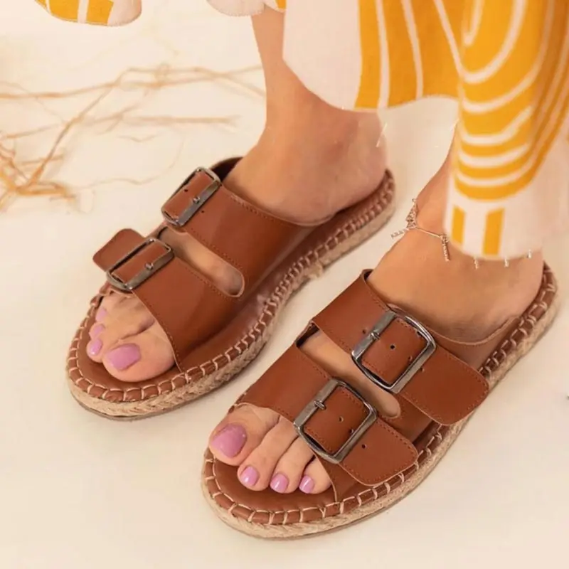 

New Slides Women Summer Slippers Outdoor Summer Beach Shoes Fashion Brand Slip-on Woman Slippers Buckle Female Leather Sandals