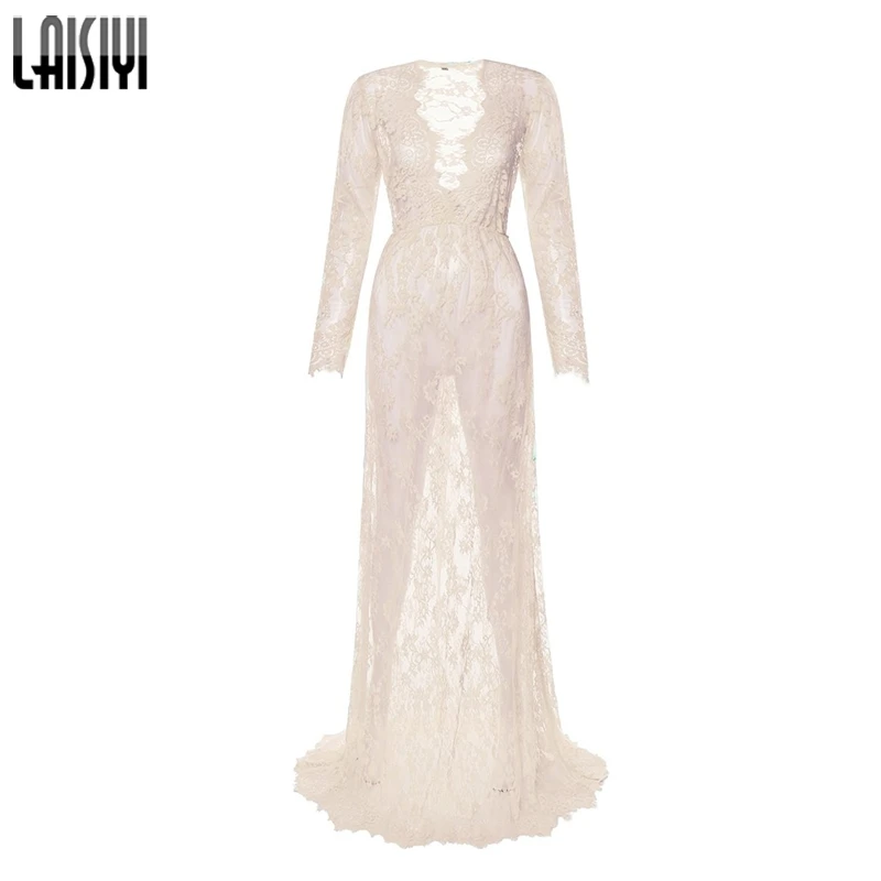 Сексуальное женское платье LAISIYI Осеннее черно белое кружевное длиной до пола с