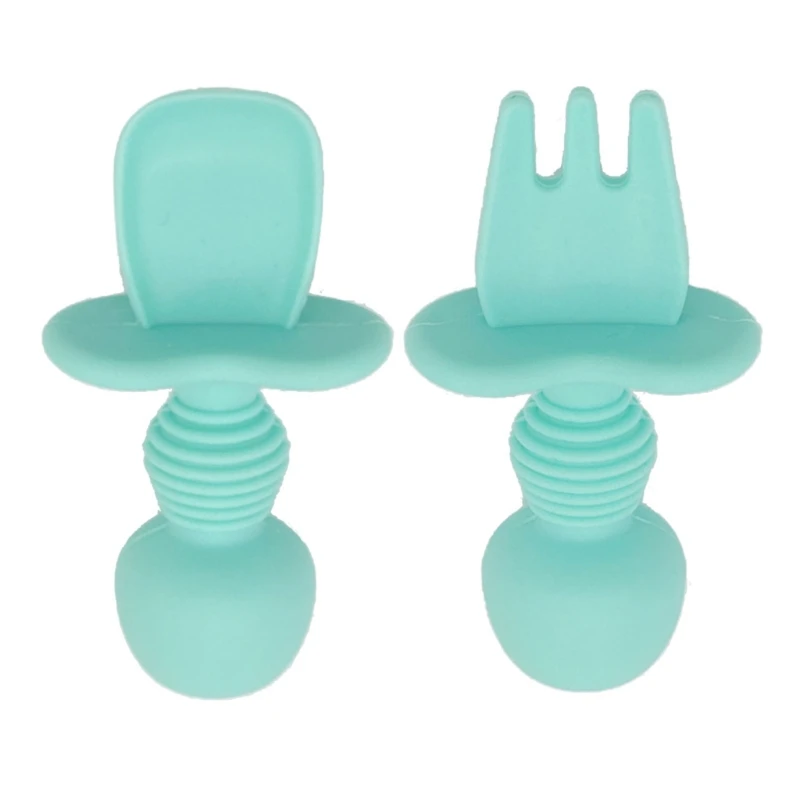 

L41D 2 Pcs Baby Silicone Spoon Fork Dinnerware Set BPA Free Kids Training Feeding Food Dishes Tableware