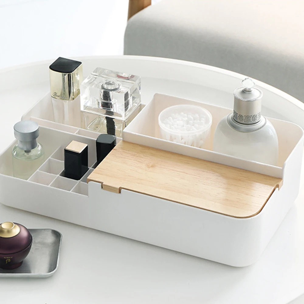 

Cosmetic Storage Box Desktop Lipstick Net Red Dressing Table Skin Care Mask Jewelry Finishing Rack Simple Wooden Cover