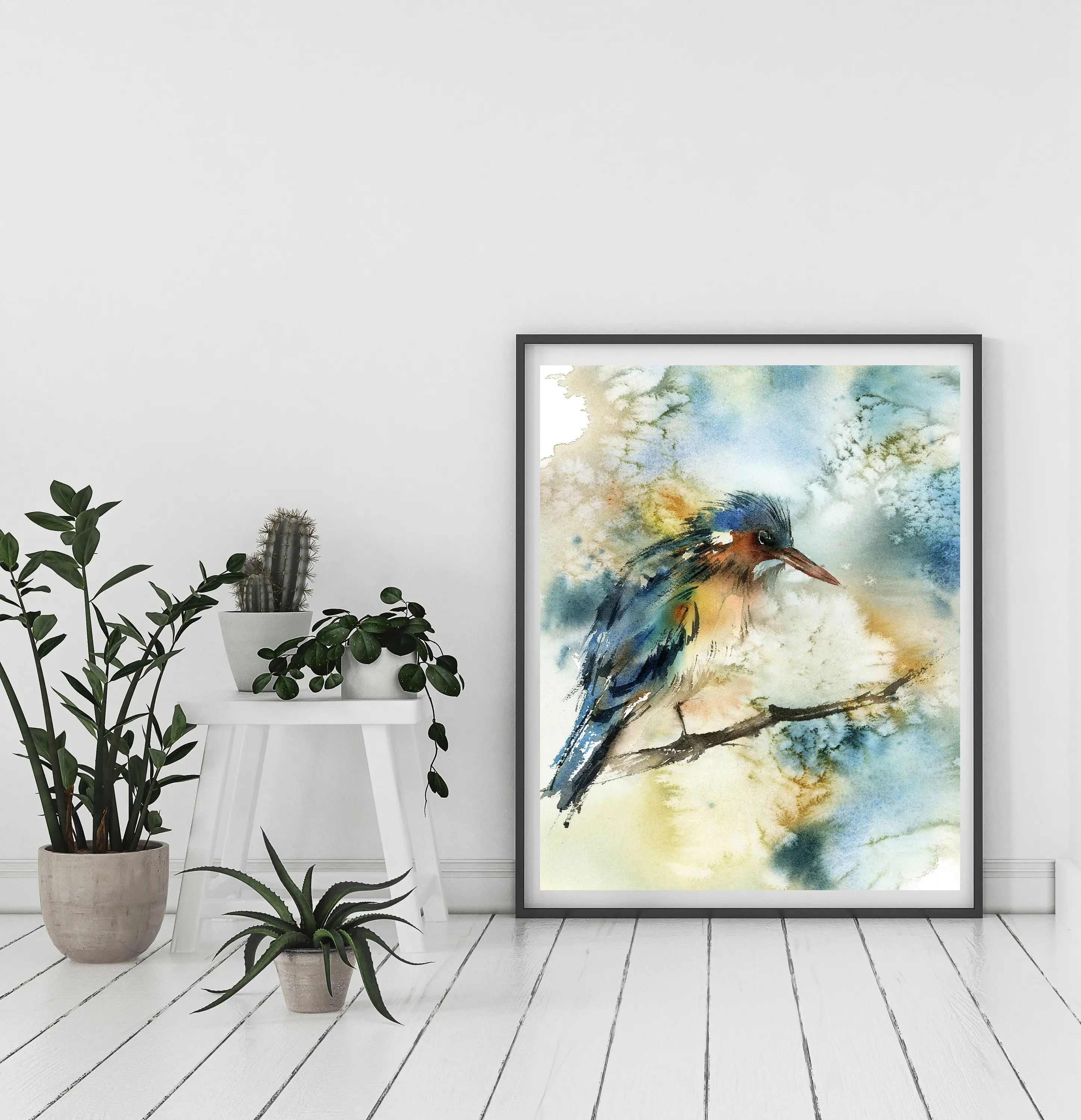 Kingfisher Wall Art Print Bird print Painting Loose Style Fine of Giclée Archival on Blue and | Дом и сад