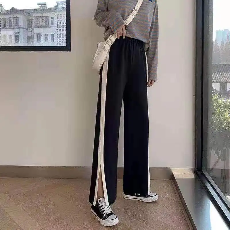 

Large Big Over Size Korean Style Long Trousers Flare Wide Leg Fat Female Full Pants Lattice Solid Slim High Waist Pants Women