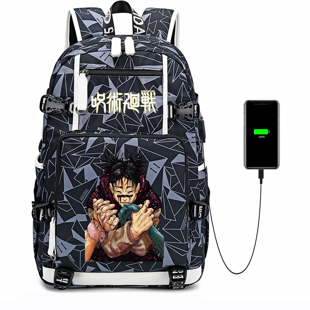 

Anime Jujutsu Kaisen Canvas USB Charging Zipper Backpack Casual School Bag Travel Shoulder Bag Mochila Laptop Bag Bag Rucksack