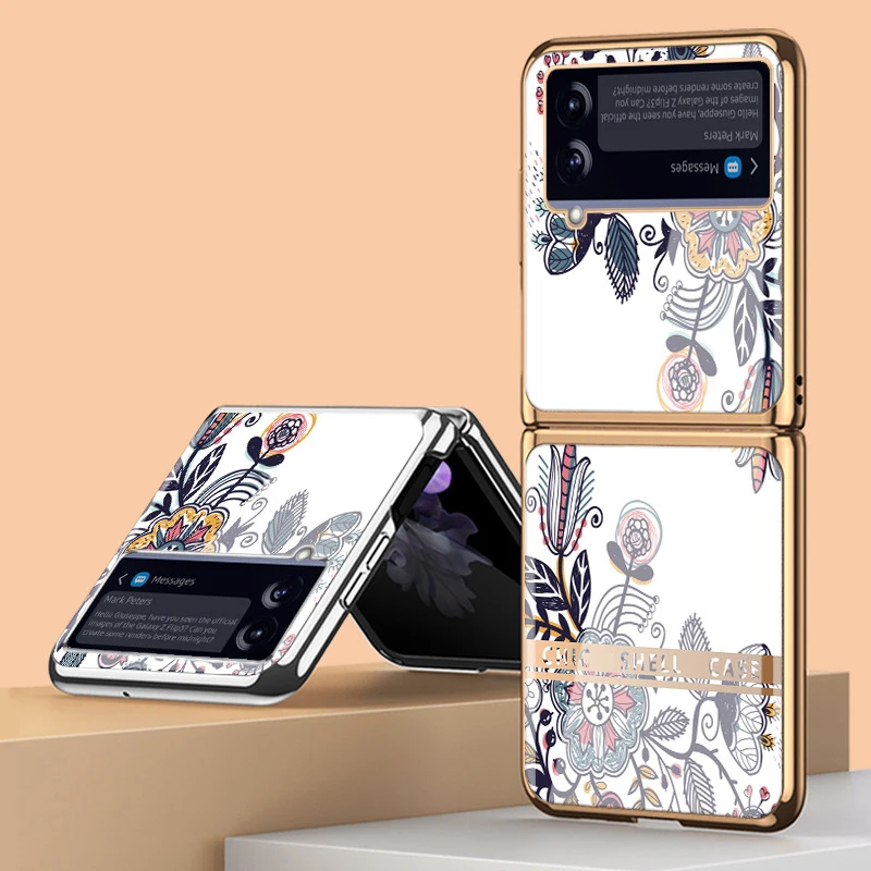 

Z Flip 3 Funda Case for Samsung Galaxy Z Flip 3 Z Fold 3 Color Fashion Pattern Tempered Glass Coque Protection Phone Case Cover