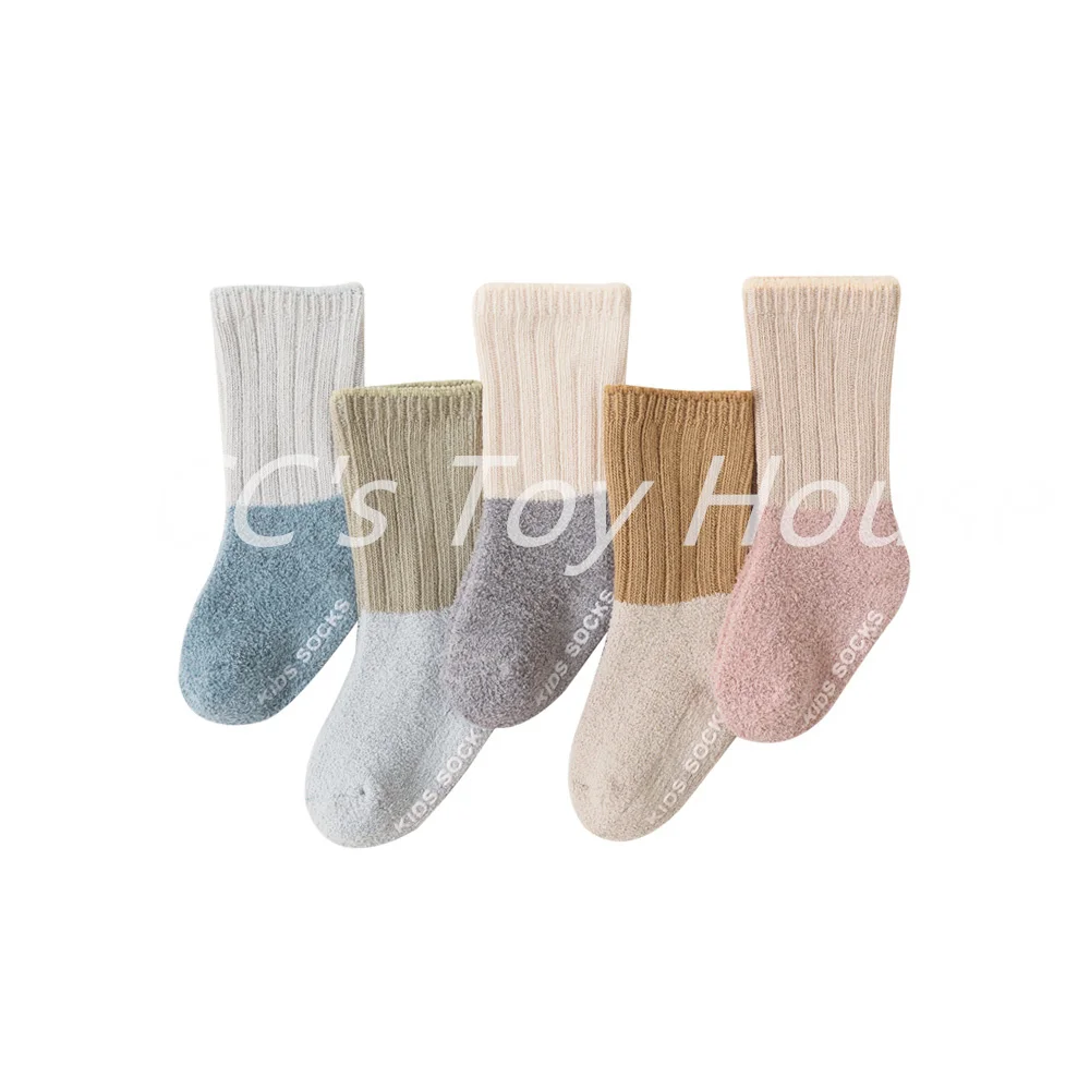 

0 to 3 Years Kids Soft Cotton Socks Baby Cute Pure Color Warm Stitching Color Stripe Fashion Socks Autumn Winter
