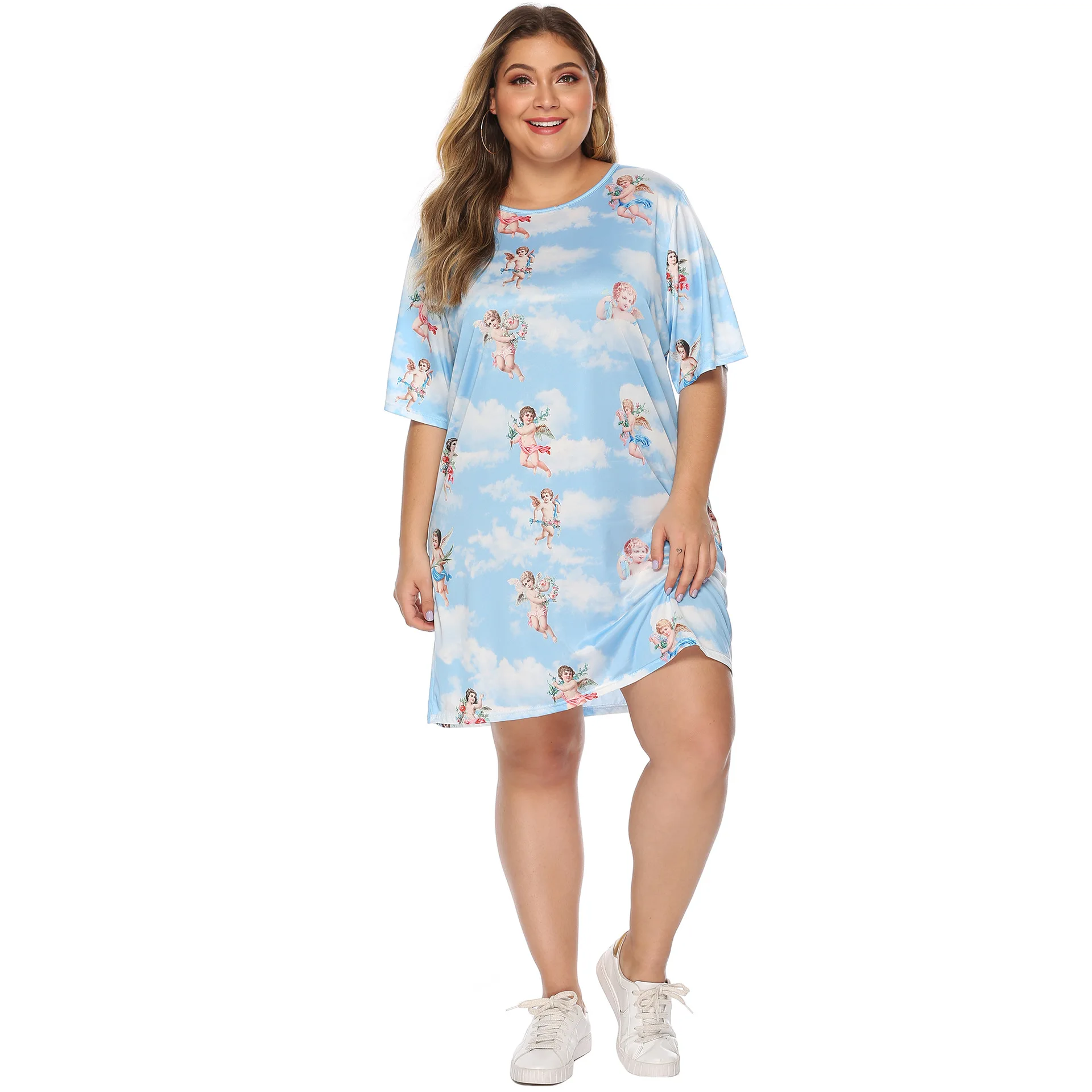 

Large Size Women's Clothing Cartoon Printed Casual Fashionable Short Sleeve Dress For Women Sexy Women Loose Dress Summer
