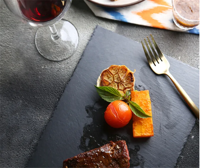 Блюда из натурального черного сланца в западном стиле Квадратные Твердые