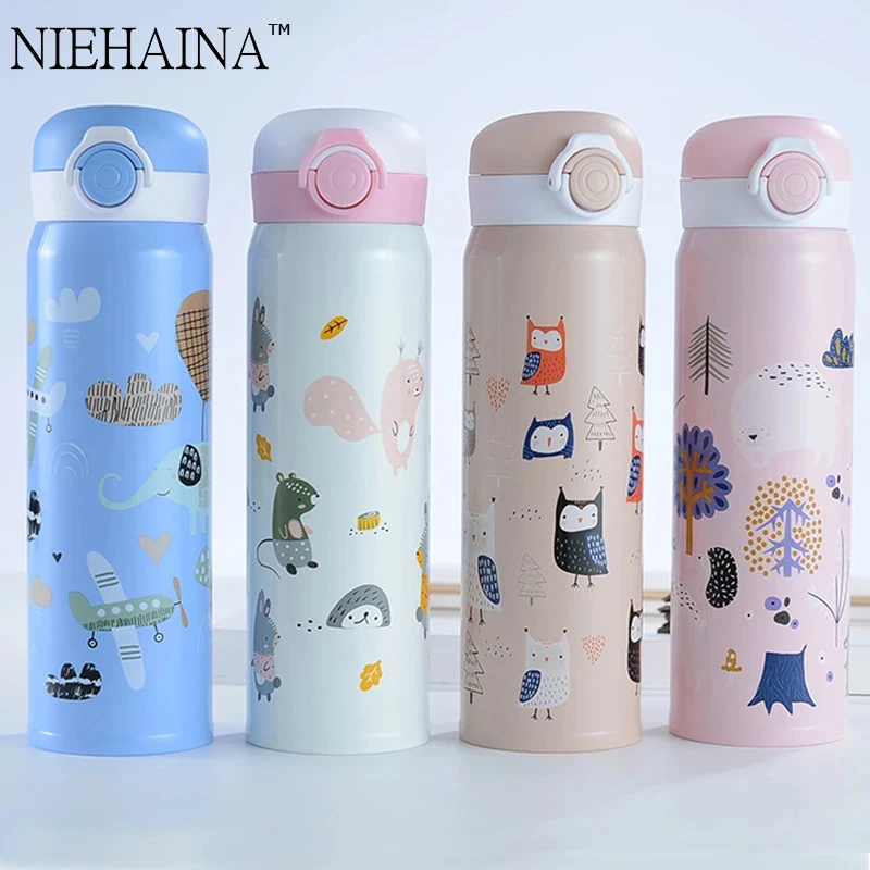 

500Ml Thermos Cup 304 Stainless Steel Cute Cartoon Bouncing Thermos Vacuum Flask Water Bottle Travel Mug