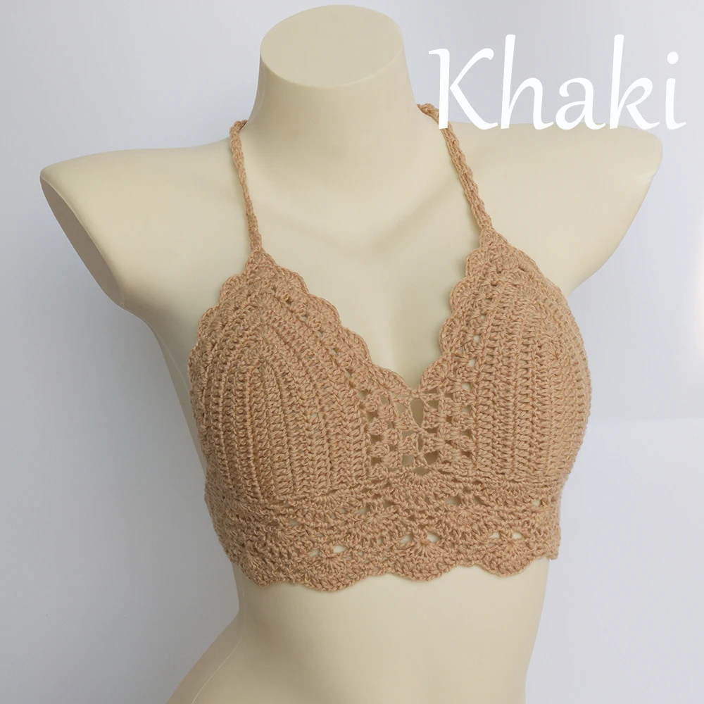 10 Colors Have Lining Womens Bikini Top Sexy Crochet Knit Separate Female Swimsuit Push Up Bra Beachwear Plus Size Bathing Suits