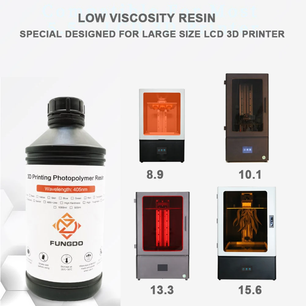 FUNGDO 3D Printer Resin Low Viscosity ABS-Like Photopolymer Liquid  UV Sensitive Resin For 10.1 13.3 15.5 MONO 3D Pprinter 1000g