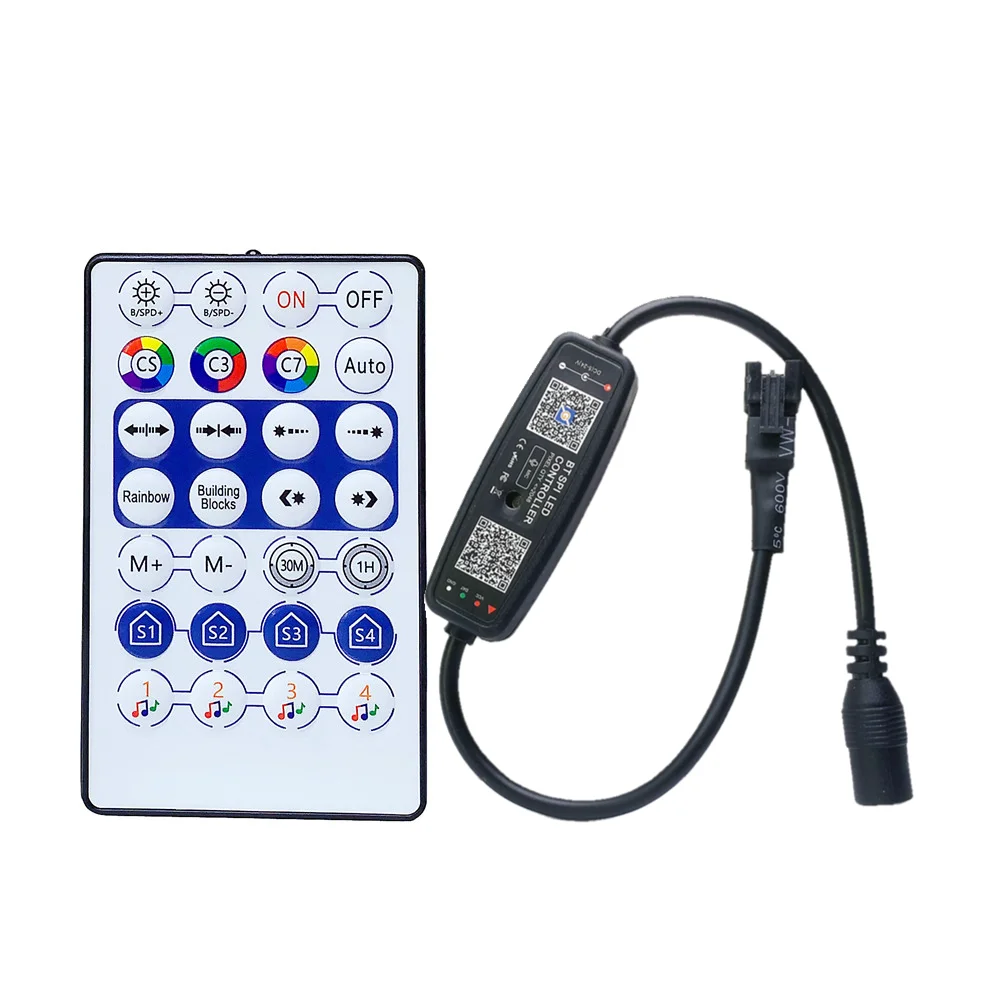 

New WS2812B LED Pixel Controller Bluetooth Music With Mic 28Key Remote For WS2812 SK6812 WS2811 Addressable Strip Light DC5-24V