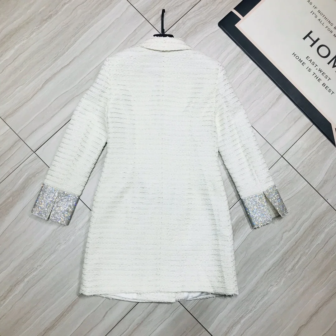 Женский двубортный Блейзер дизайнерский подиумный пиджак из твида с отложным