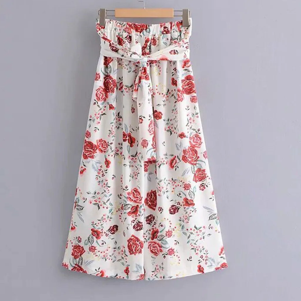 

Women High Waist Printing Bohemia Elastic Waist Casual Pants Wide Leg Pants trousers womens Pant pantalones mujer