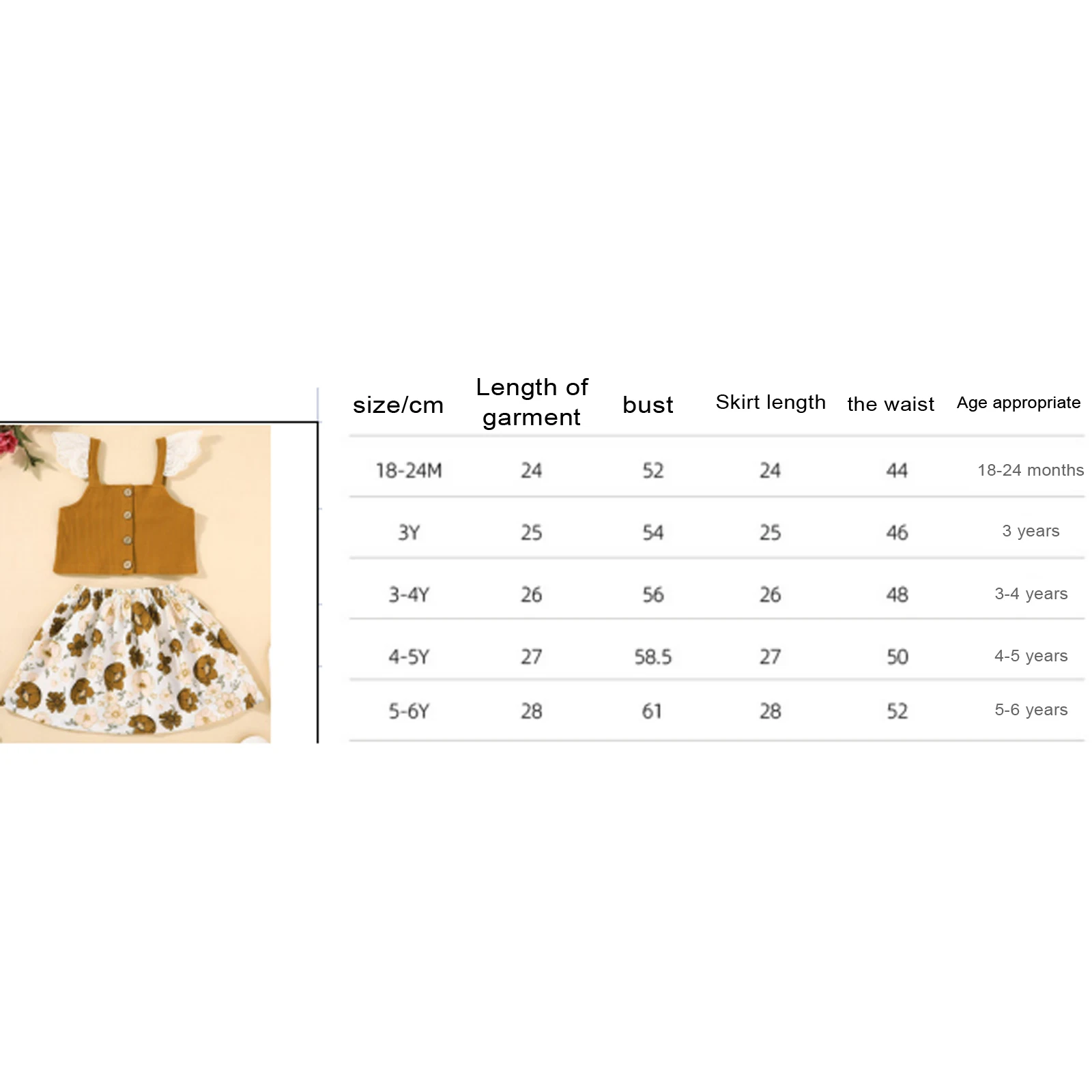 

Summer Girls Casual Two-piece Clothes Set Boat Neck Sleeveless Camisole and Floral Printed Pattern Elastic Waist Skirt