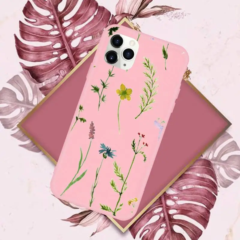 

Luxury Tropical plants Flower Phone Case Candy Color for iPhone 6 7 8 11 12 s mini pro X XS XR MAX Plus