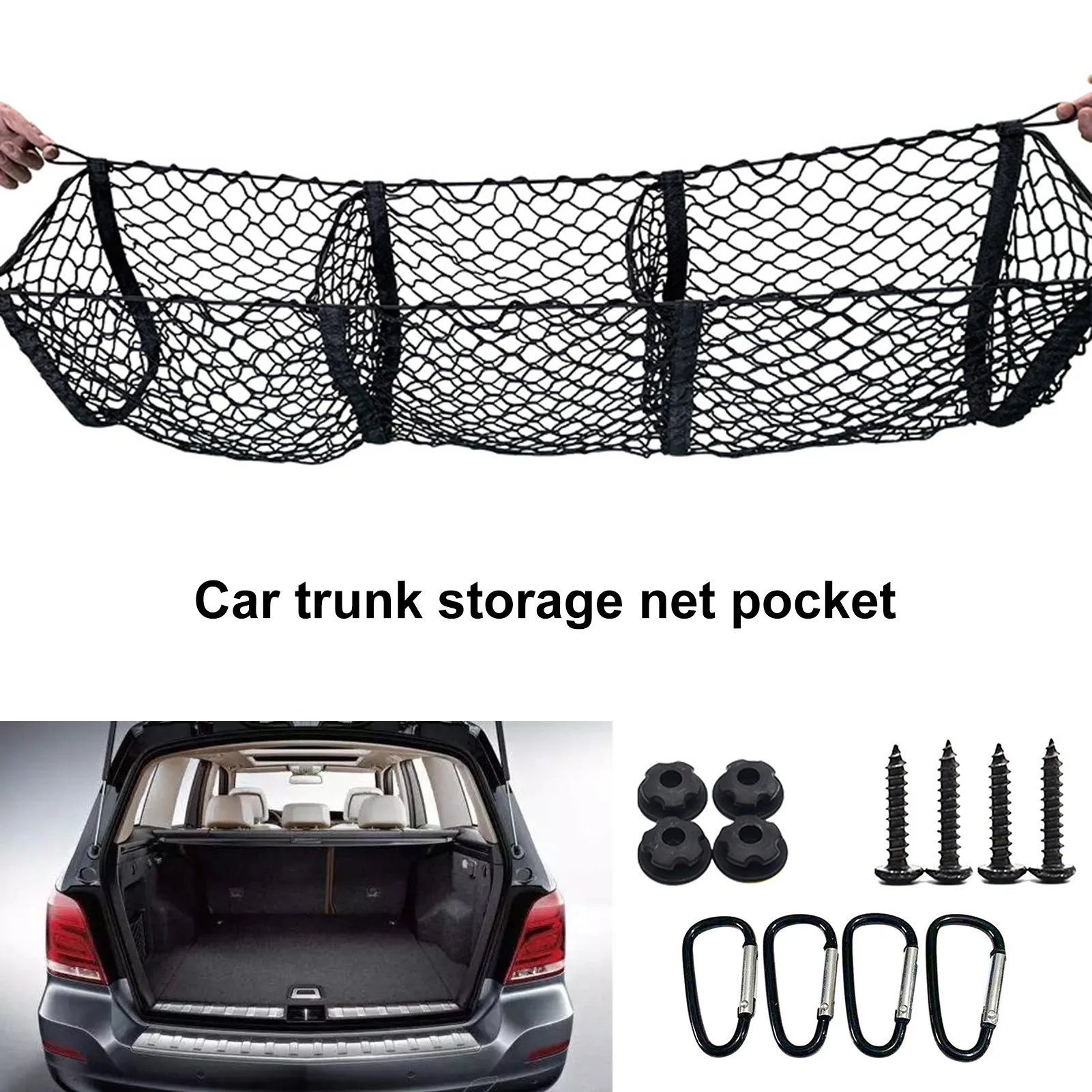 Car Trunk Net Pocket Storage Bag Heavy Cargo For SUV Pickup Truck Bed Black Mesh Belt 4 Hooks And Loop Forceful | Автомобили и