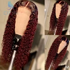 Парики из натуральных волос цвета Омбре, 13x6, красные майлазианские парики на сетке для чернокожих женщин 180%, 99j, вьющиеся парики на сетке Реми, предварительно выщипанные Eifini