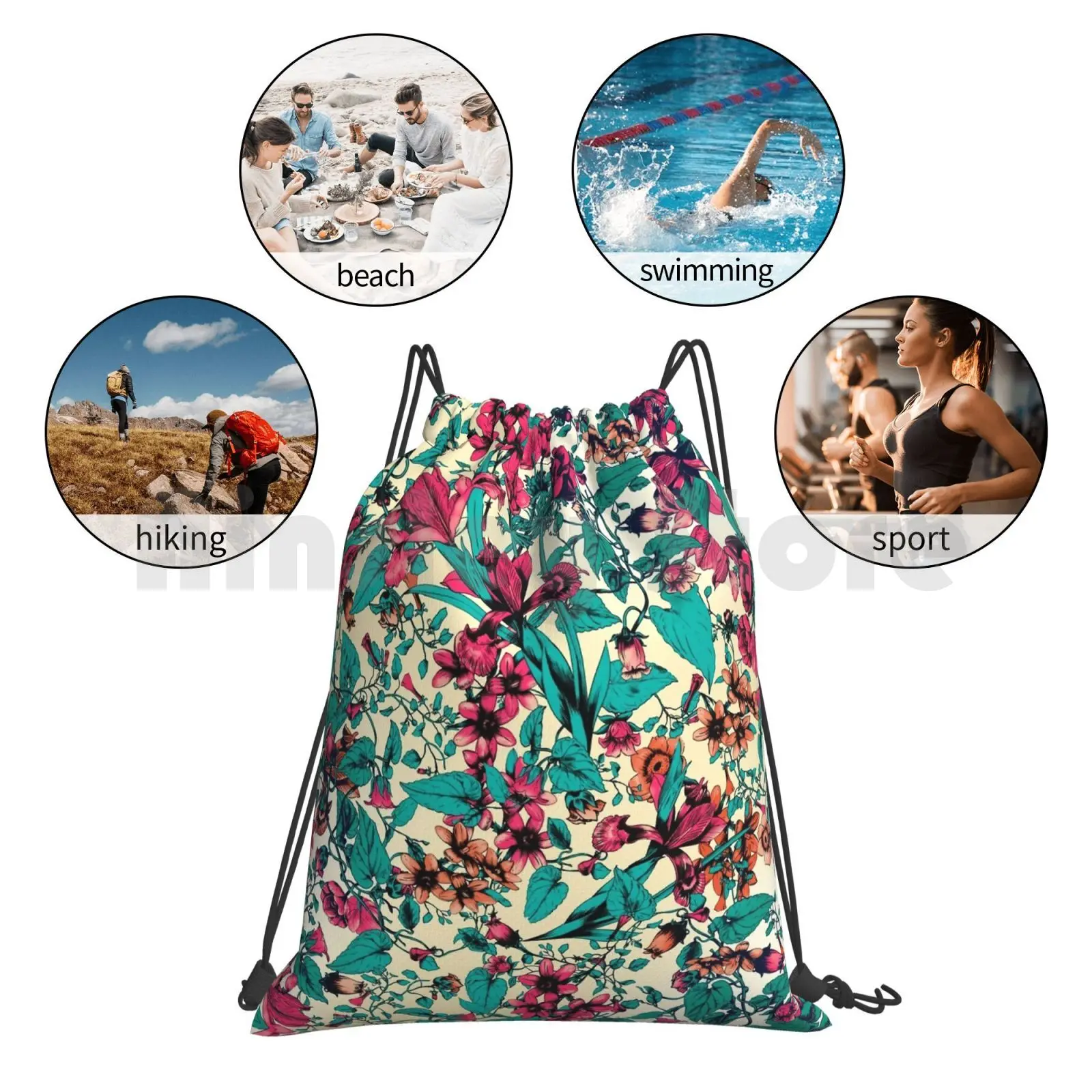 

The Garden Backpack Drawstring Bag Riding Climbing Gym Bag Garden Flowers Nature Patterns Seamless Flower Giftoriginal