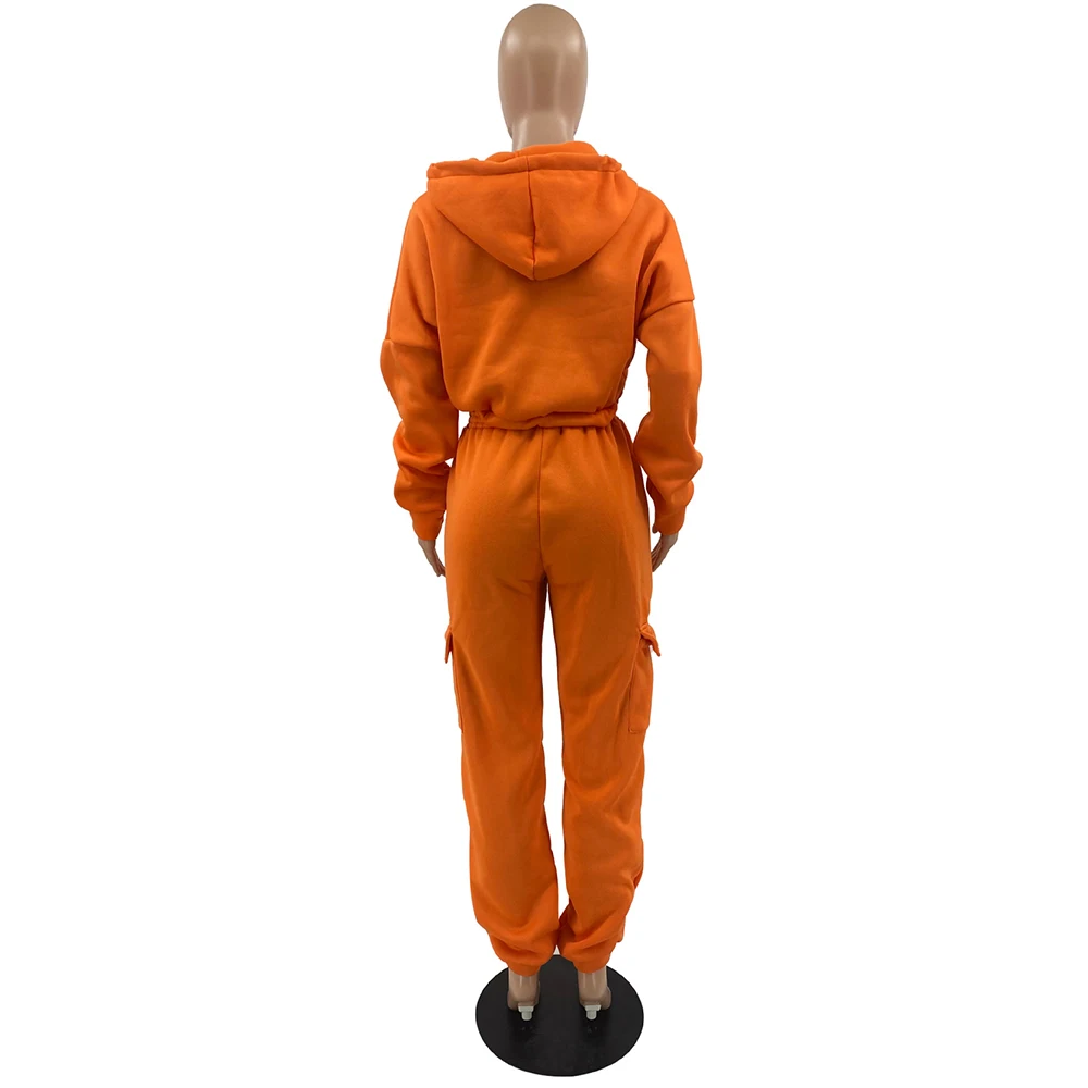 

Fluorescence Color Hoodie 2 Two Piece Set Tracksuit for Women Zip-up Long Sleeve Crop Top Sweatpant Activewear Matching Outfits