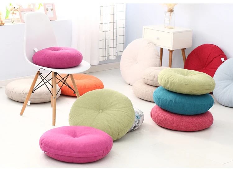 Removable& Washable Round Shape Cotton Linen Seat Cushion with Core Tatami Cushion Pillow Home Decoration Soft Car Sofa Cushion