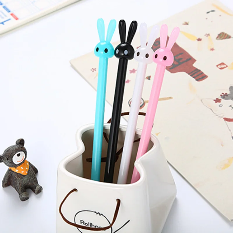 

Милые гелевые ручки с длинными ушками и кроликом, черные креативные канцелярские принадлежности 0,5 мм, милые Мультяшные строительные ручки ...