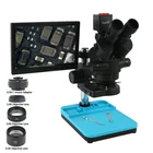 Мультифокальный стереомикроскоп, тринокулярный микроскоп 3,5x 7X 45X 90X + видеокамера 1080P HDMI VGA + ЖК-дисплей 10,1 дюйма