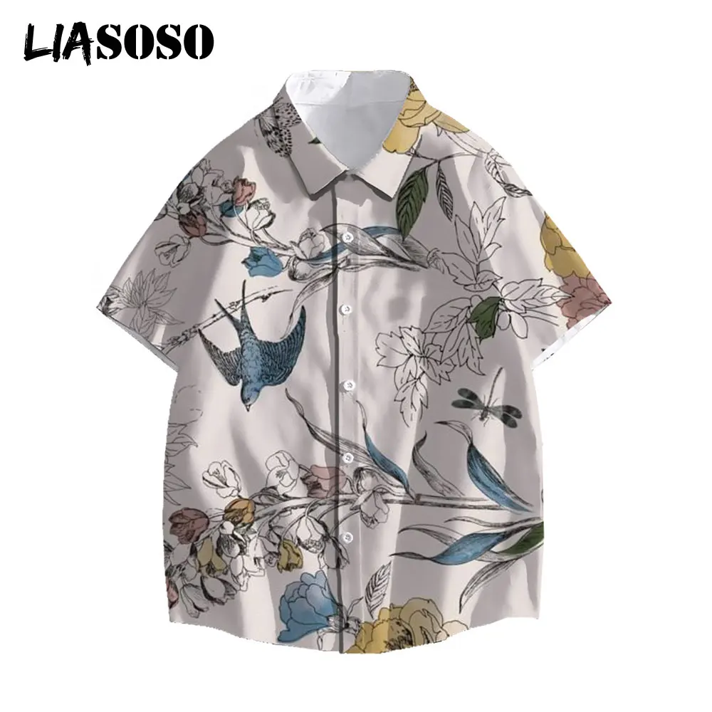 

LIASOSO 3D Print Summer Men Casual Shirts Fashion Short-Sleeve Shirts Holiday Streetwear Retro Plant Popular Women