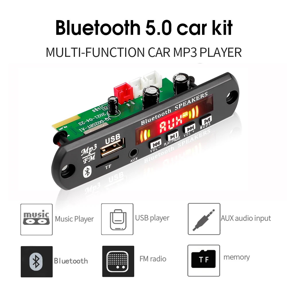 Автомобильный MP3-плеер Bluetooth V5.0 USB-модуль записи FM-радио динамик | Электроника