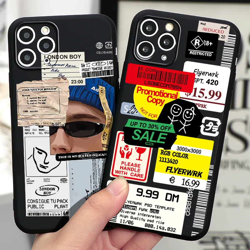

Coque black Case for IPhone XR 6 6S 7 8 Plus X 5S Retro Bar Code Label Cover Case for IPhone 12 Mini 11 Pro XS Max SE 2020 Cover