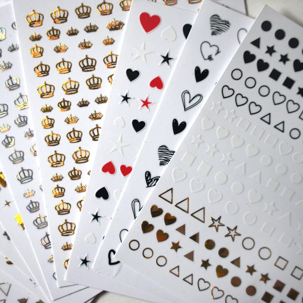 

10PCS New Butterfly Flower Shell Crown Nail Art Sticker Black and White Love Gold and Silver Geometry Nail Art Decoration