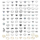 Tocona винтажные серебряные кольца для женщин, обручальные кольца с Луной, звездой, Прозрачный кристаллический камень геометрическим узором, цветком, листьями, ювелирные изделия