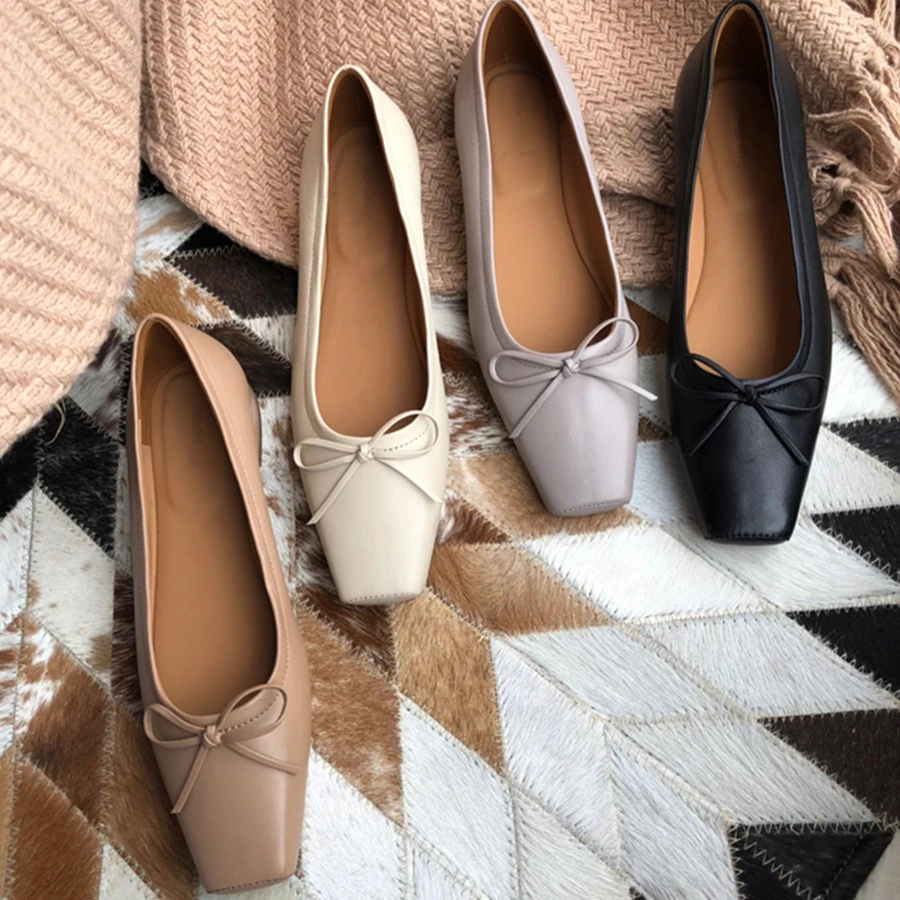 

Jenny&Dave New Flat Women Shoe Women Enlgand Fashion Simple Casual Square Toe Sheep Real Leather Soft Slip-On Loafers