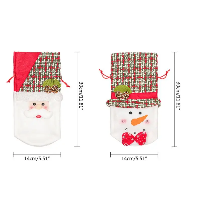 

Christmas Decorations, Santa Claus Snowman Christmas Drawstring Red Wine Bottle Cover Bags