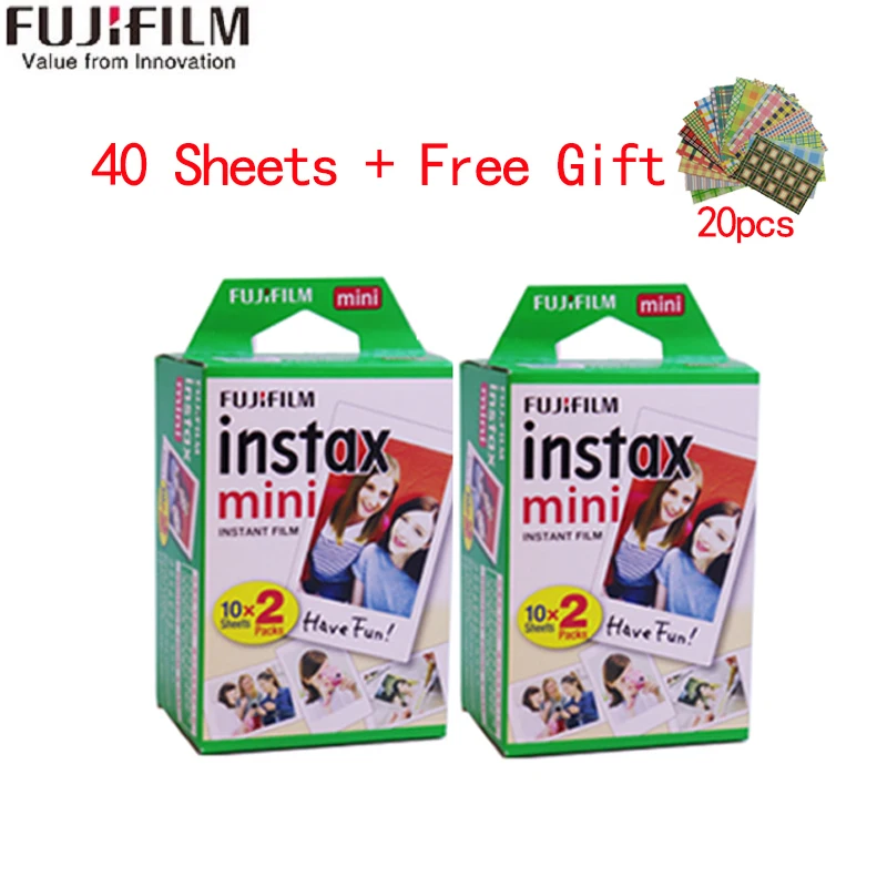 10-200 sheets Fujifilm instax mini 9 film white/Color Edge 3 Inch wide film for Instant Camera mini 8 7s 25 50s 90 Photo paper - Color: white 40 sheets