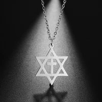 vintage six pointed star pendant fashion all match cross necklace personality stainless steel couple punk necklace geometric