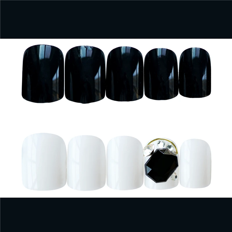 Brand style Fair lady black and white pure color with diamond decoration 3d fake nails Bride cute false full nail tips | Красота и