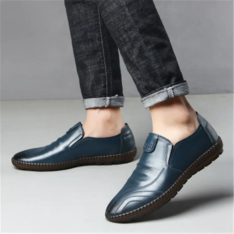 

Men's Genuine Leather Shoes Slip On Black Brown Shoes Real Cowhide Loafers Male Moccasins Shoes Italian Designer Flat Shoes